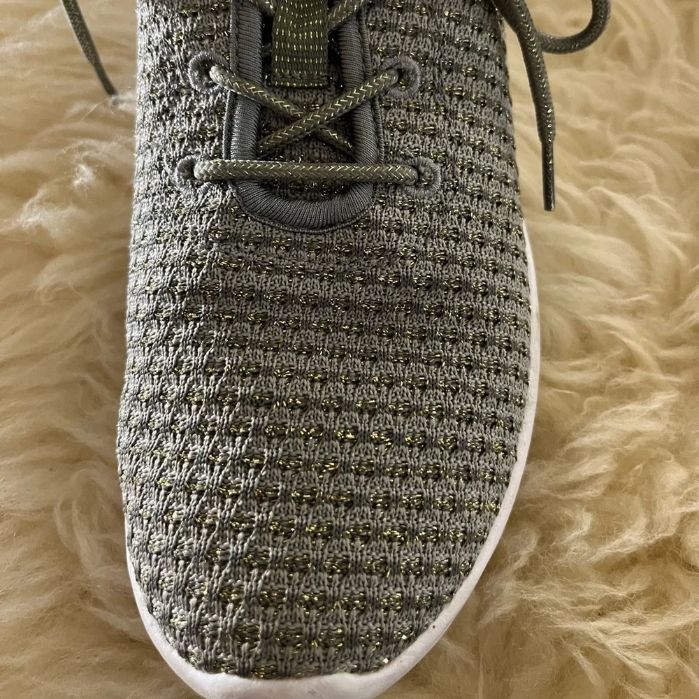 Gray/ Gold Sparkle Fly Knit Sneakers Tennis Shoes